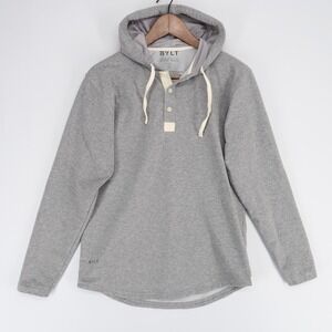 BYLT Lux Drop Cut Hooded Henley Mens S Gray Heather Long Sleeve Pullover